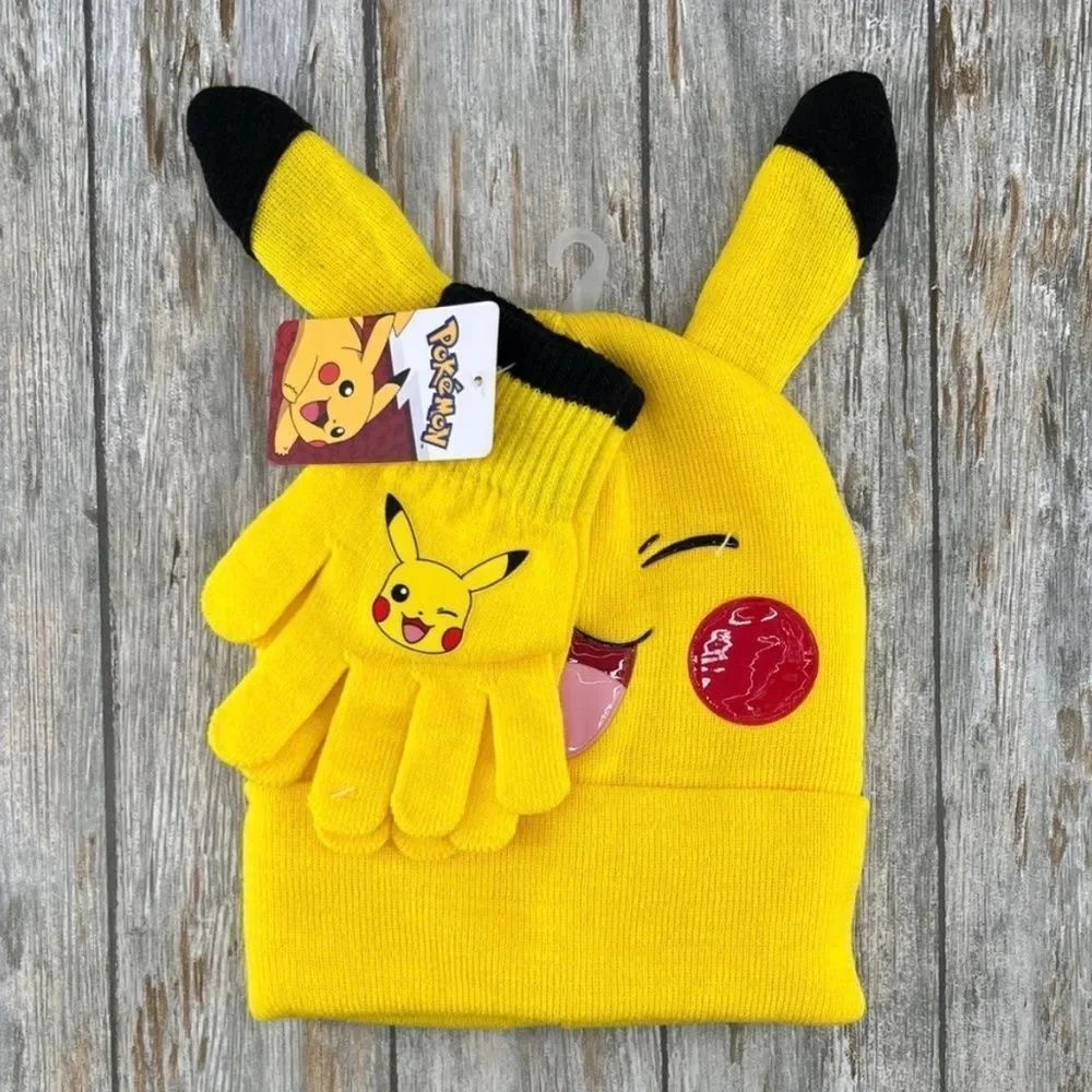 Boys Pokemon Pikachu Knit Beanie & Gloves 2-PieceSet